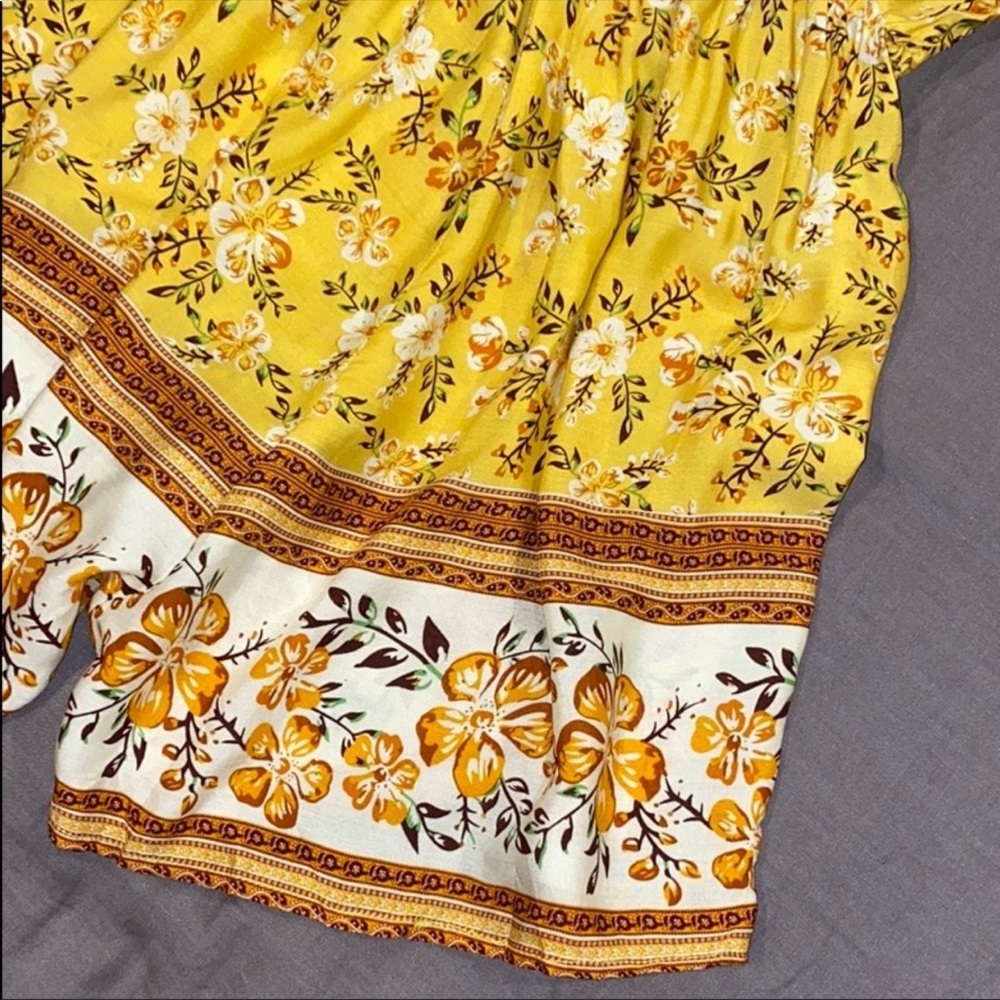 Yellow Floral Front Button Romper - Picture 4 of 8